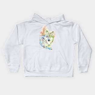 Wolf face watercolor Kids Hoodie